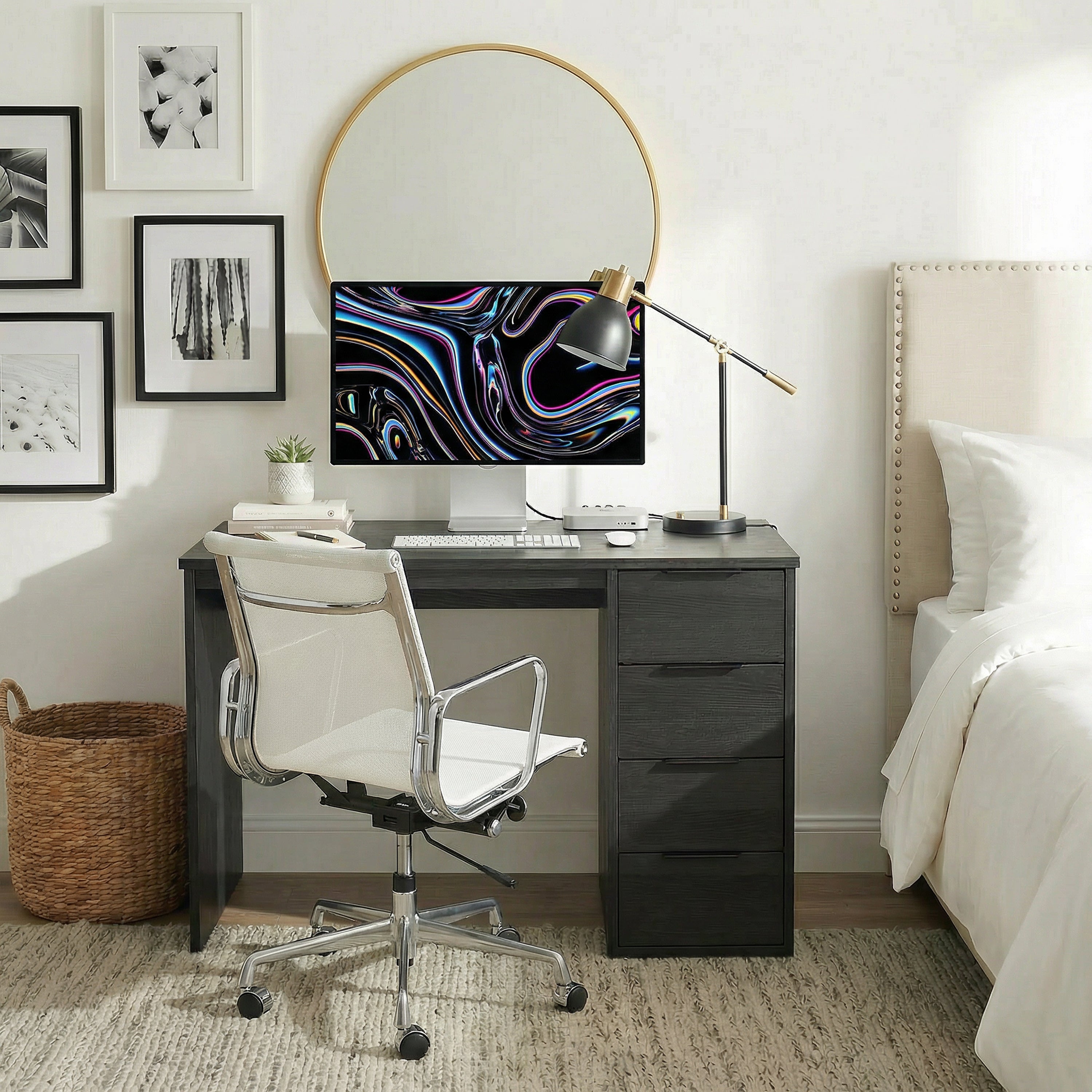 Screw-U Desk in Charcoal Oak - Tool-free, easy-assembly modern desk by Simply Built - #color_charcoal oak
