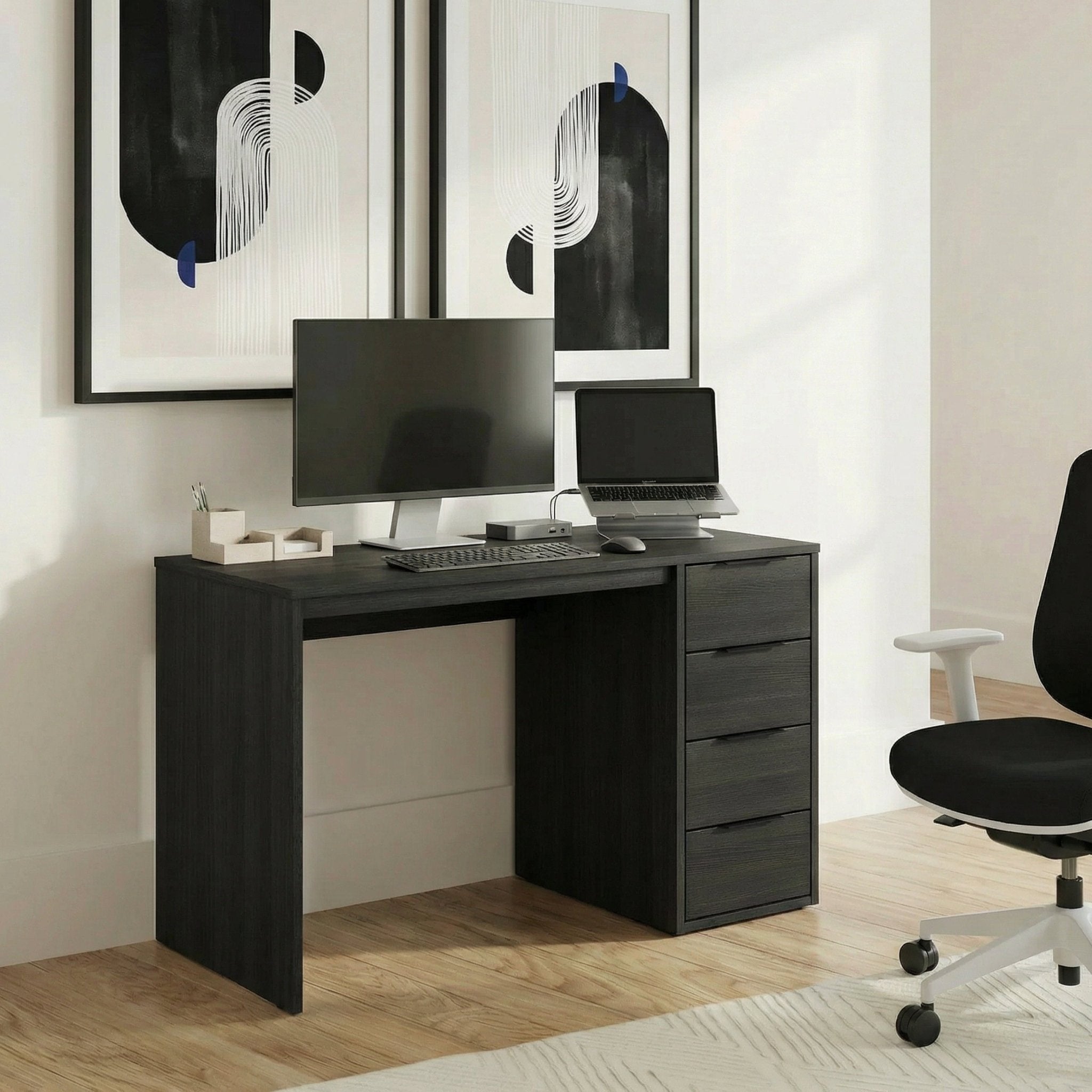 Screw-U Desk in Charcoal Oak - Tool-free, easy-assembly modern desk by Simply Built - #color_charcoal oak