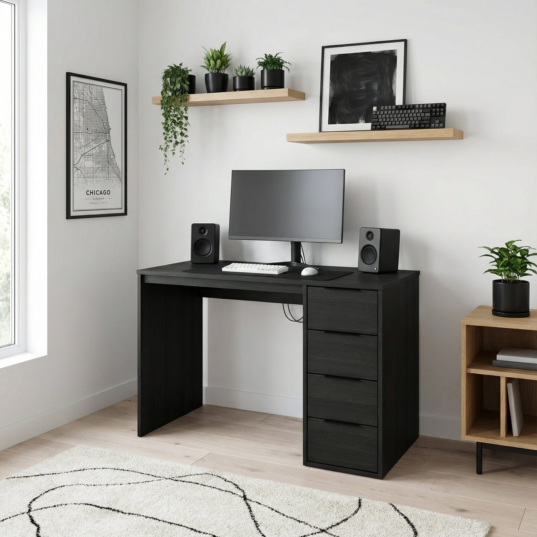 Screw-U Desk in Charcoal Oak - Tool-free, easy-assembly modern desk by Simply Built - #color_charcoal oak
