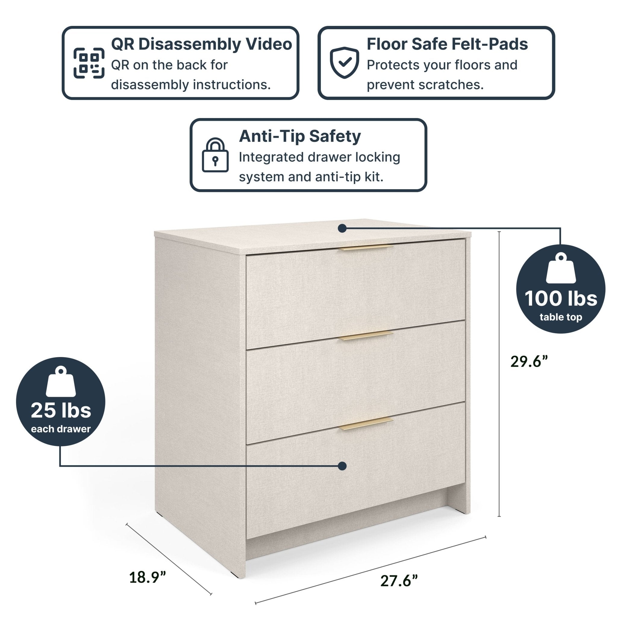 Screw-U Dresser in Linen - Tool-free, easy-assembly modern dresser by Simply Built - #color_linen