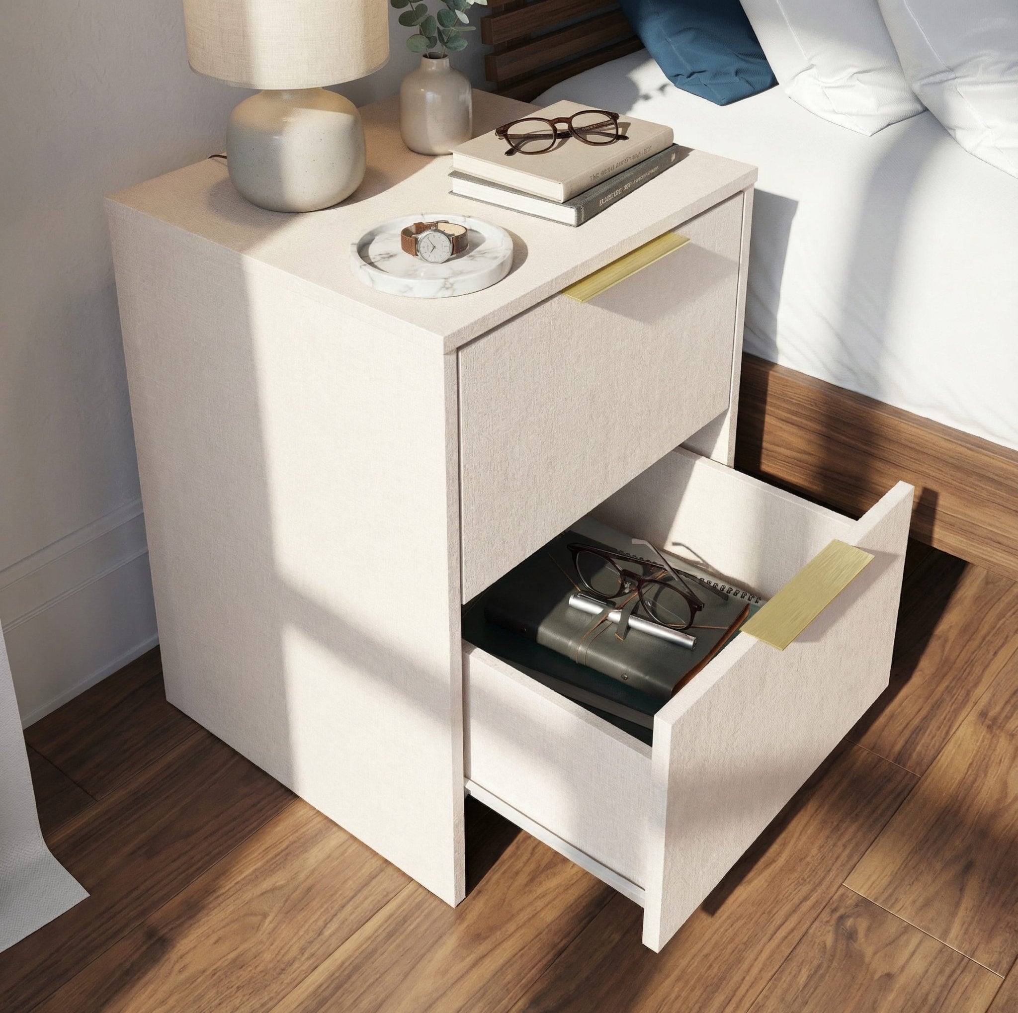 Screw-U Nightstand in Linen - Tool-free, easy-assembly modern nightstand by Simply Built - #color_linen