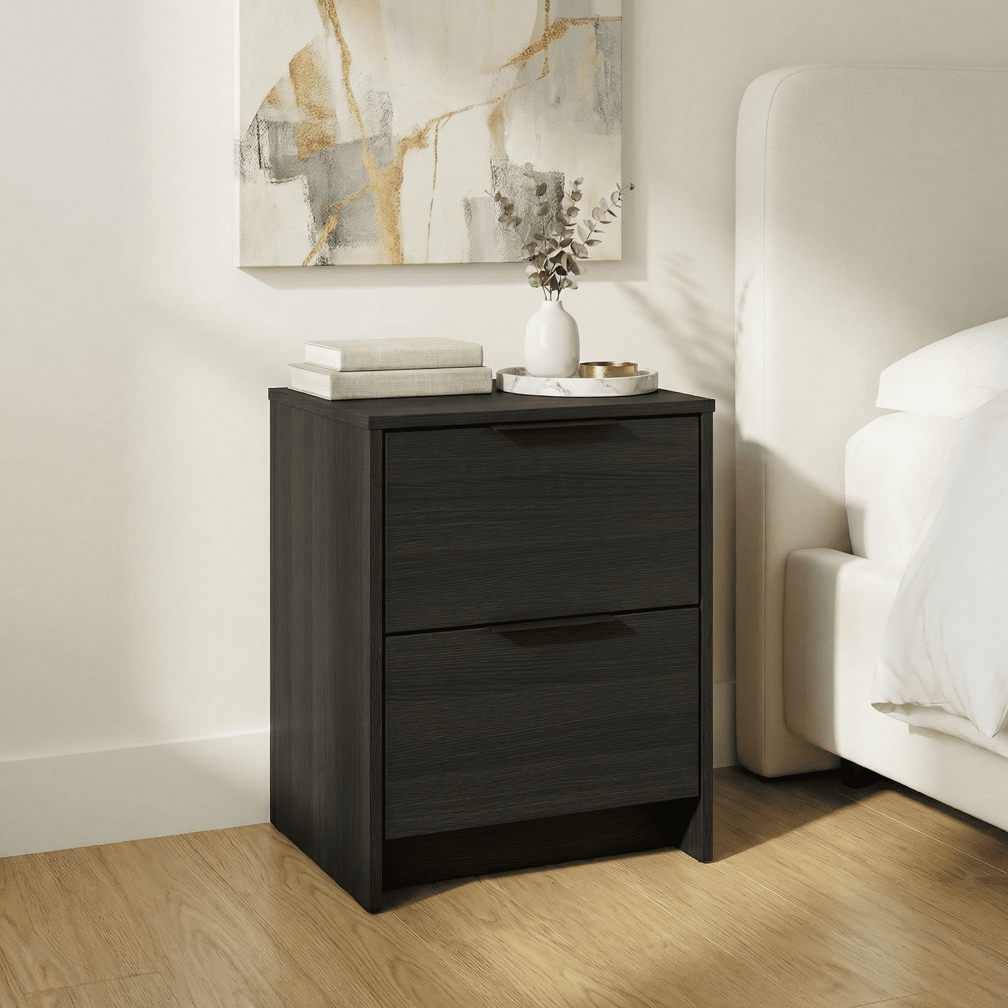 Screw-U Nightstand in Charcoal Oak - Tool-free, easy-assembly modern nightstand by Simply Built - #color_charcoal oak