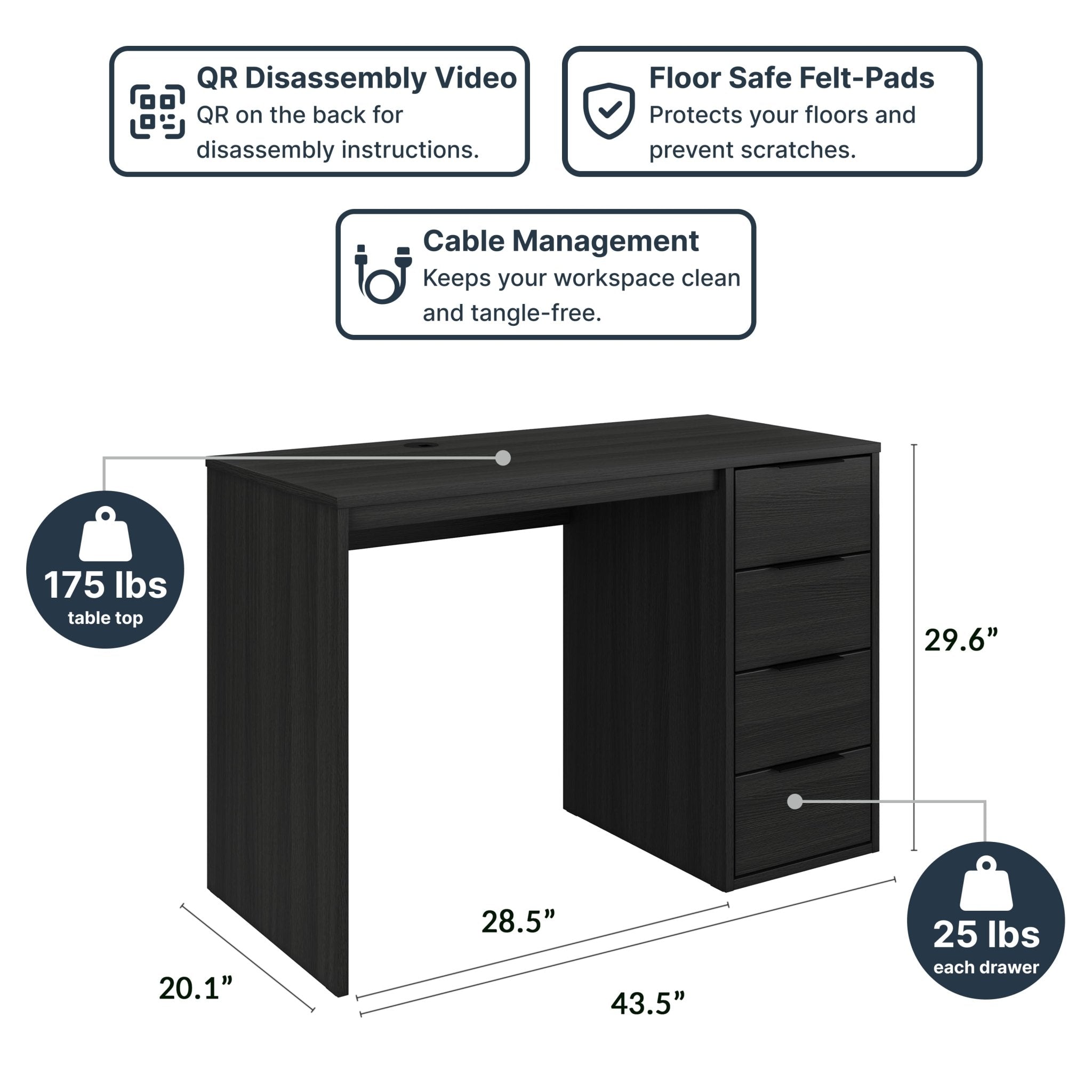 Screw-U Desk in Charcoal Oak - Tool-free, easy-assembly modern desk by Simply Built - #color_charcoal oak