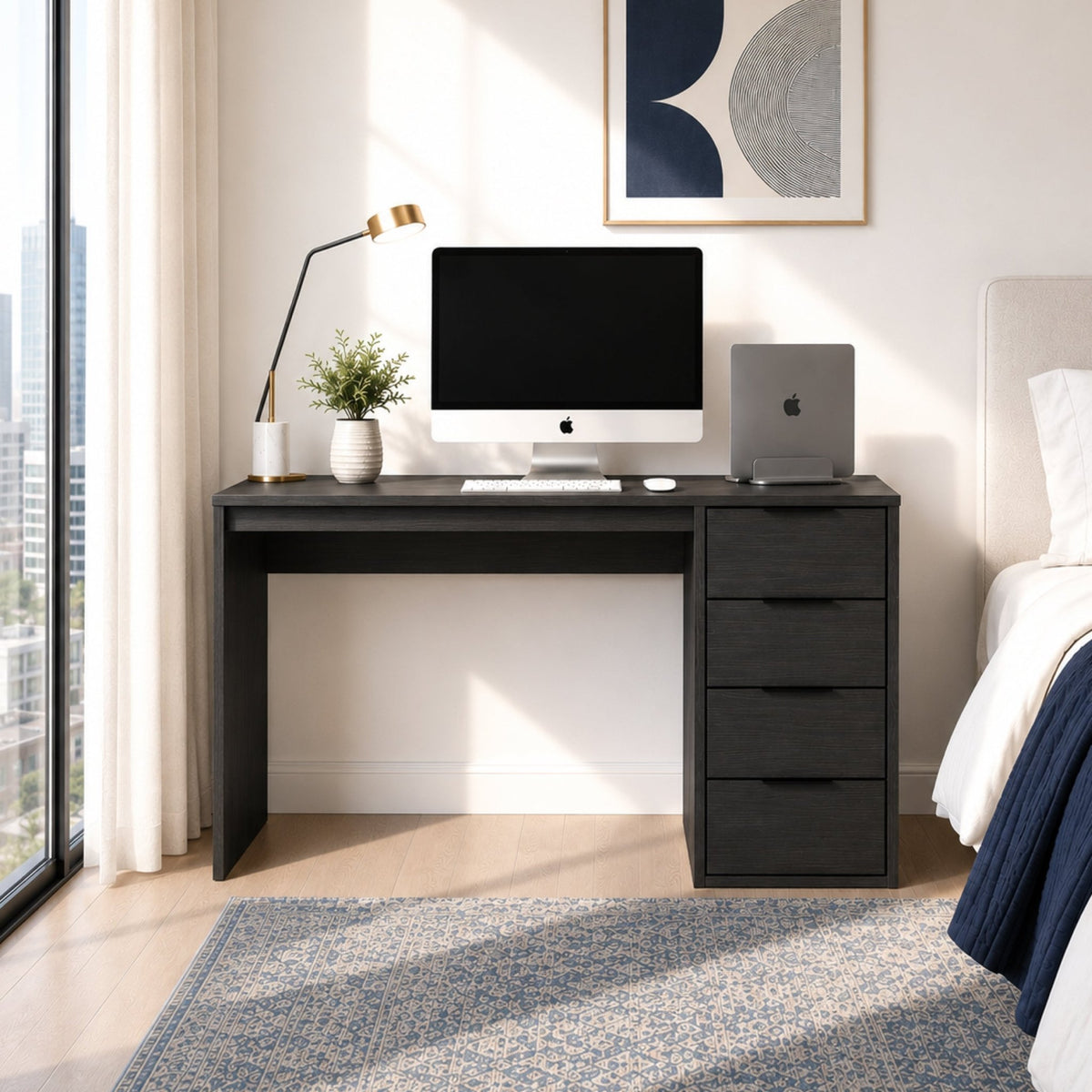 Screw-U Desk in Charcoal Oak - Tool-free, easy-assembly modern desk by Simply Built - #color_charcoal oak