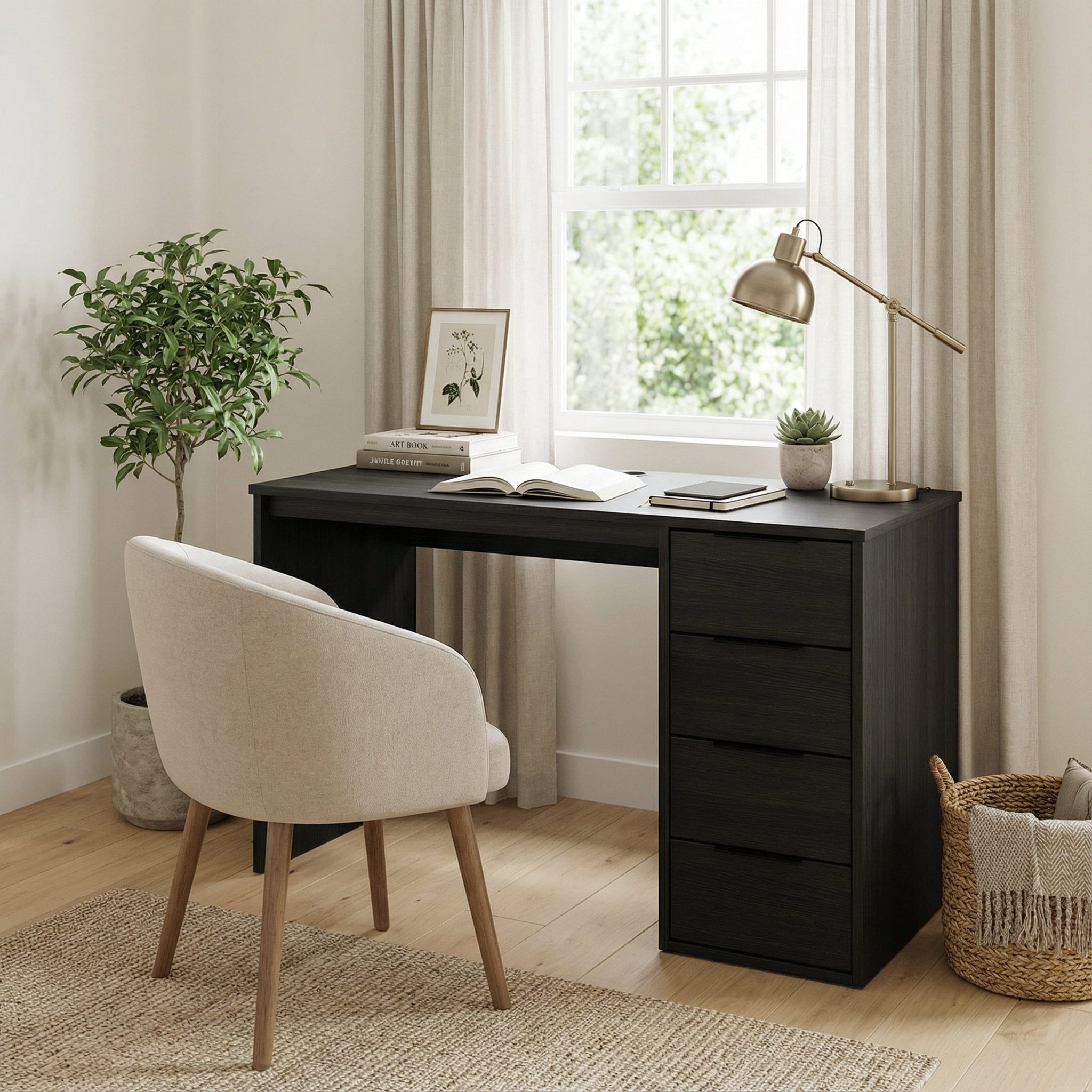 Screw-U Desk in Charcoal Oak - Tool-free, easy-assembly modern desk by Simply Built - #color_charcoal oak