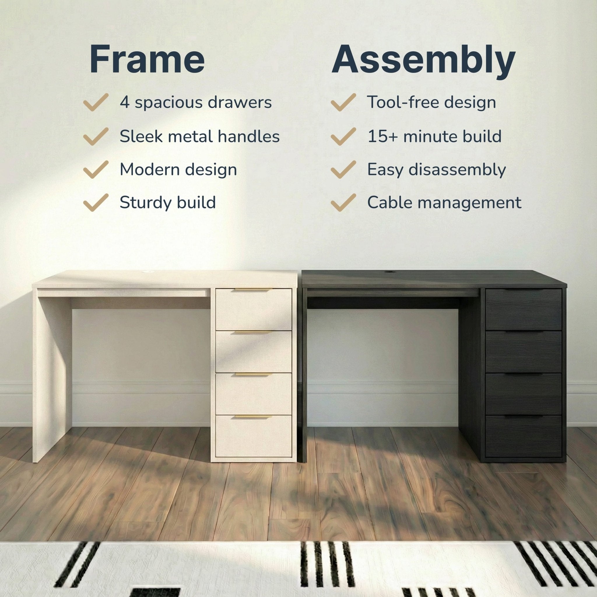 Screw-U Desk in Charcoal Oak - Tool-free, easy-assembly modern desk by Simply Built - #color_charcoal oak