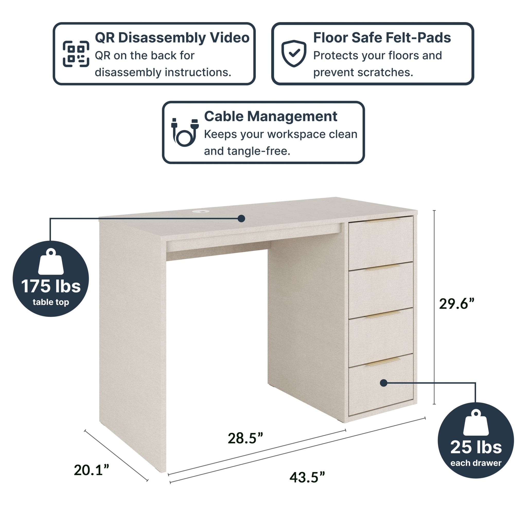 Screw-U Desk in Linen - Tool-free, easy-assembly modern desk by Simply Built - #color_linen