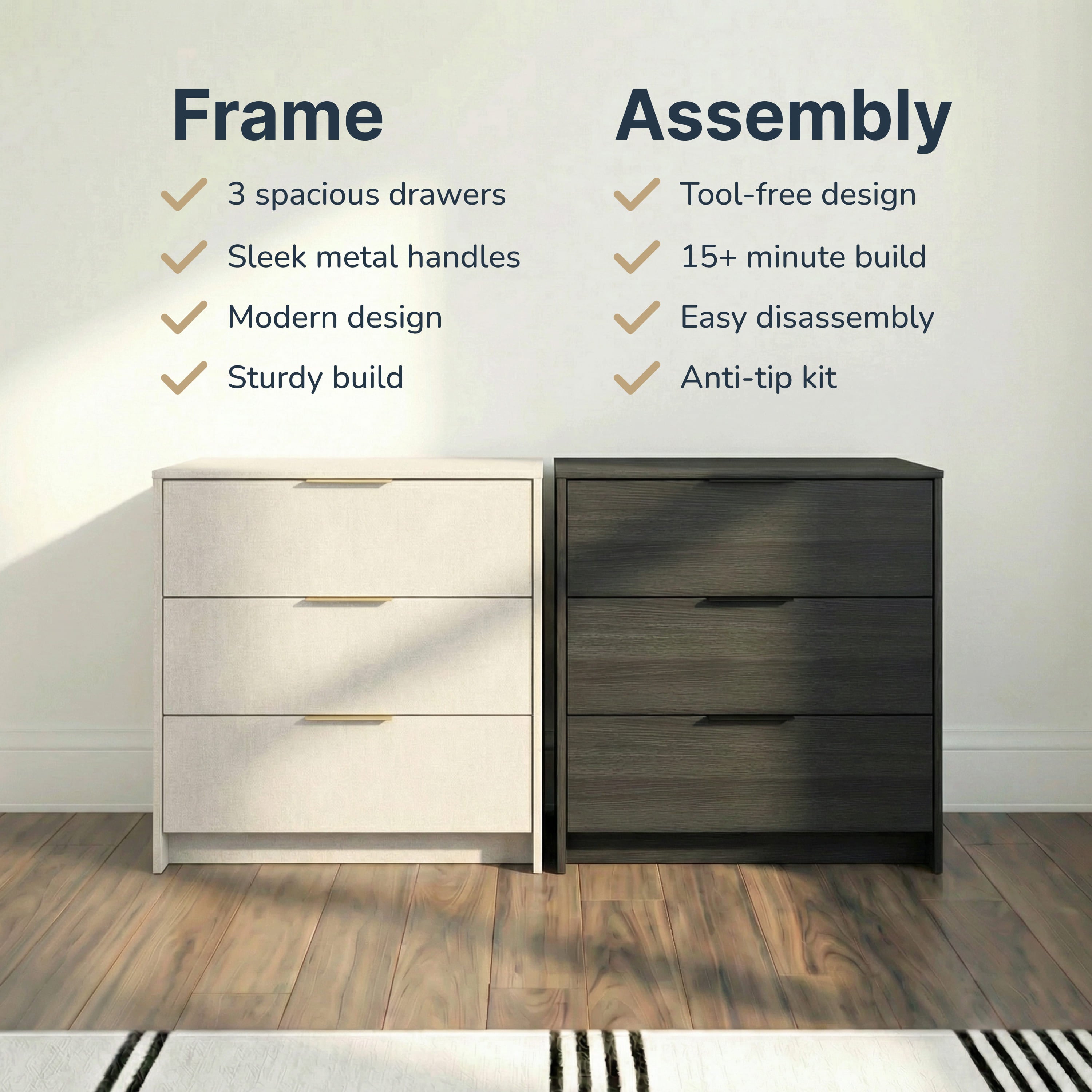 Screw-U Dresser in Linen - Tool-free, easy-assembly modern dresser by Simply Built - #color_linen