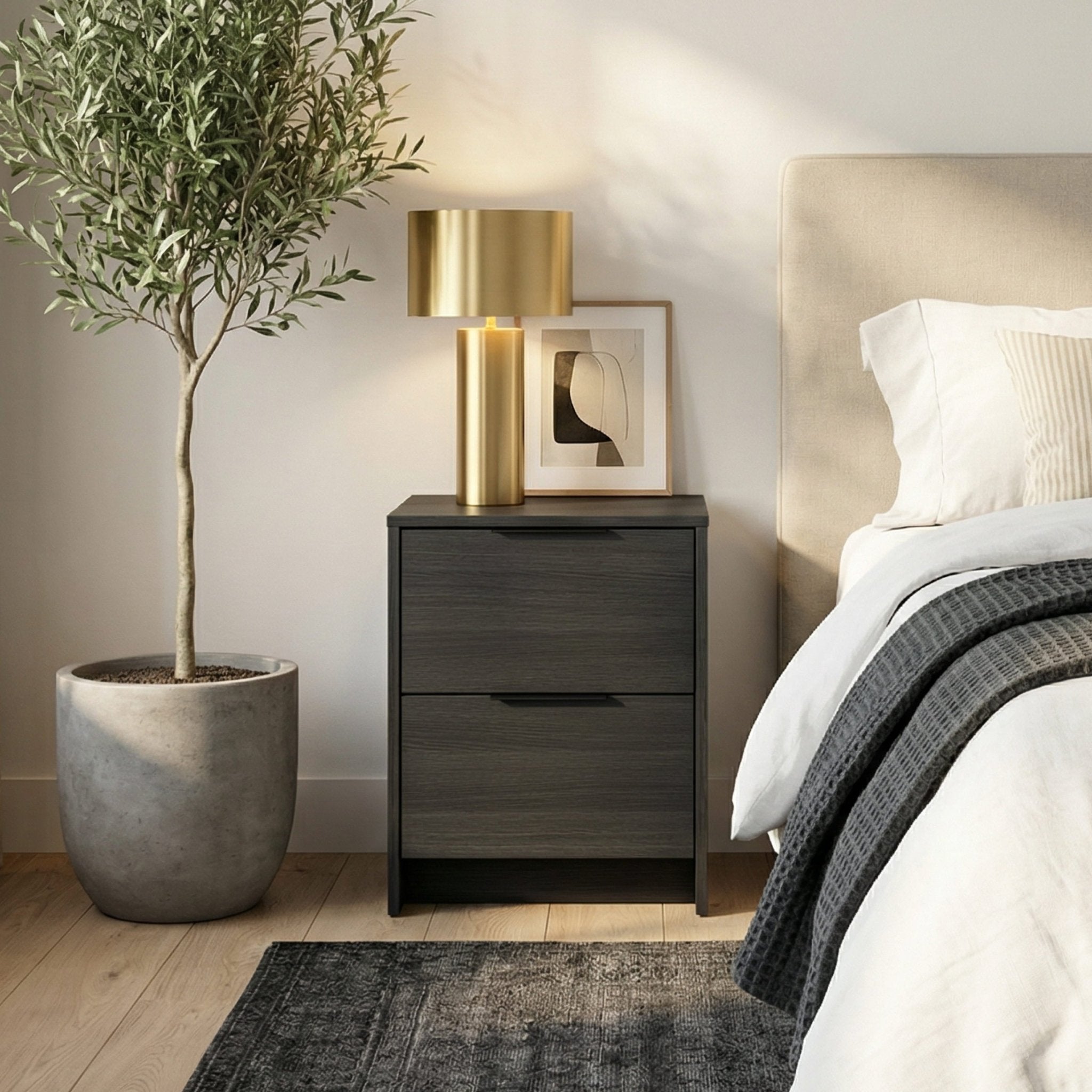 Screw-U Nightstand in Charcoal Oak - Tool-free, easy-assembly modern nightstand by Simply Built - #color_charcoal oak