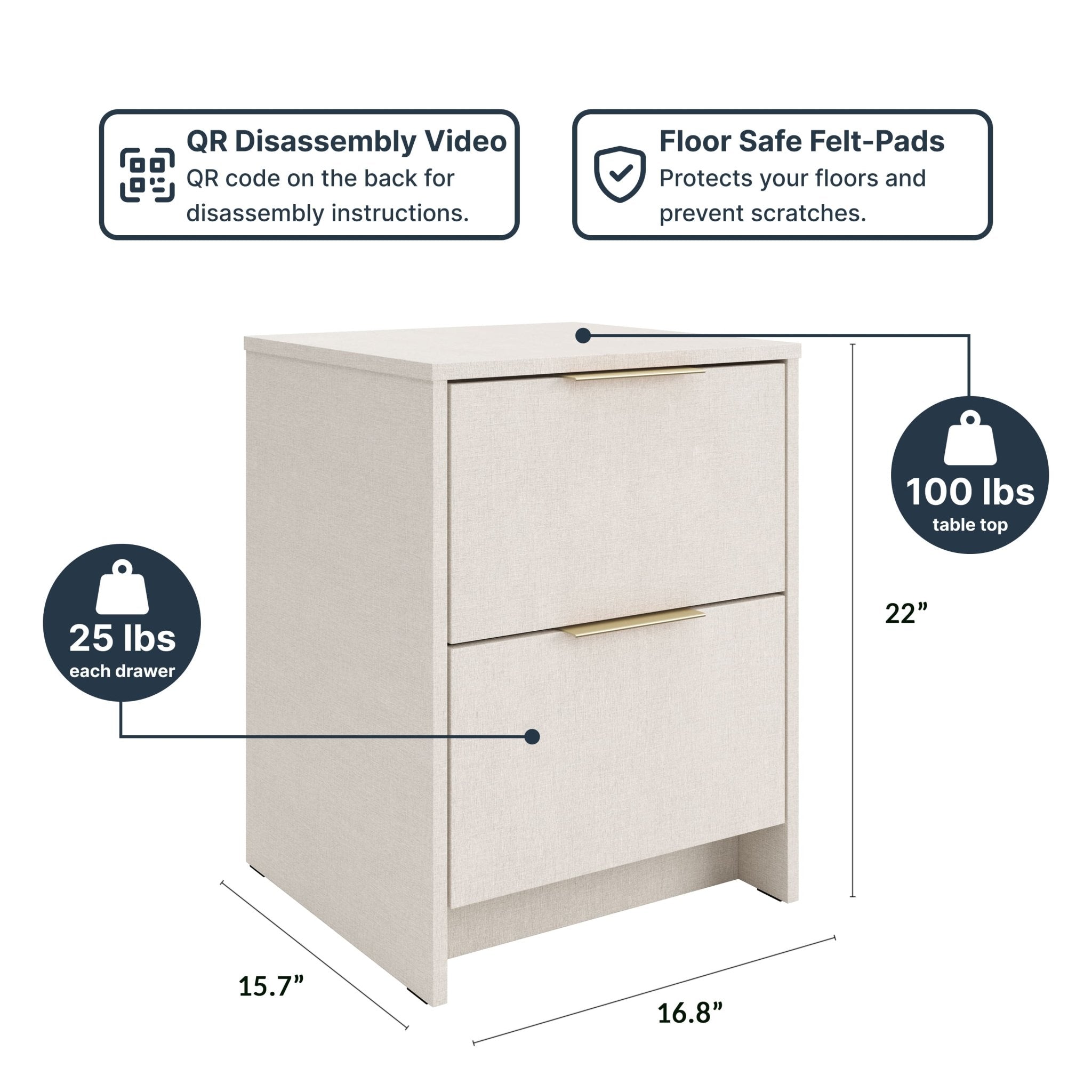 Screw-U Nightstand in Linen - Tool-free, easy-assembly modern nightstand by Simply Built - #color_linen