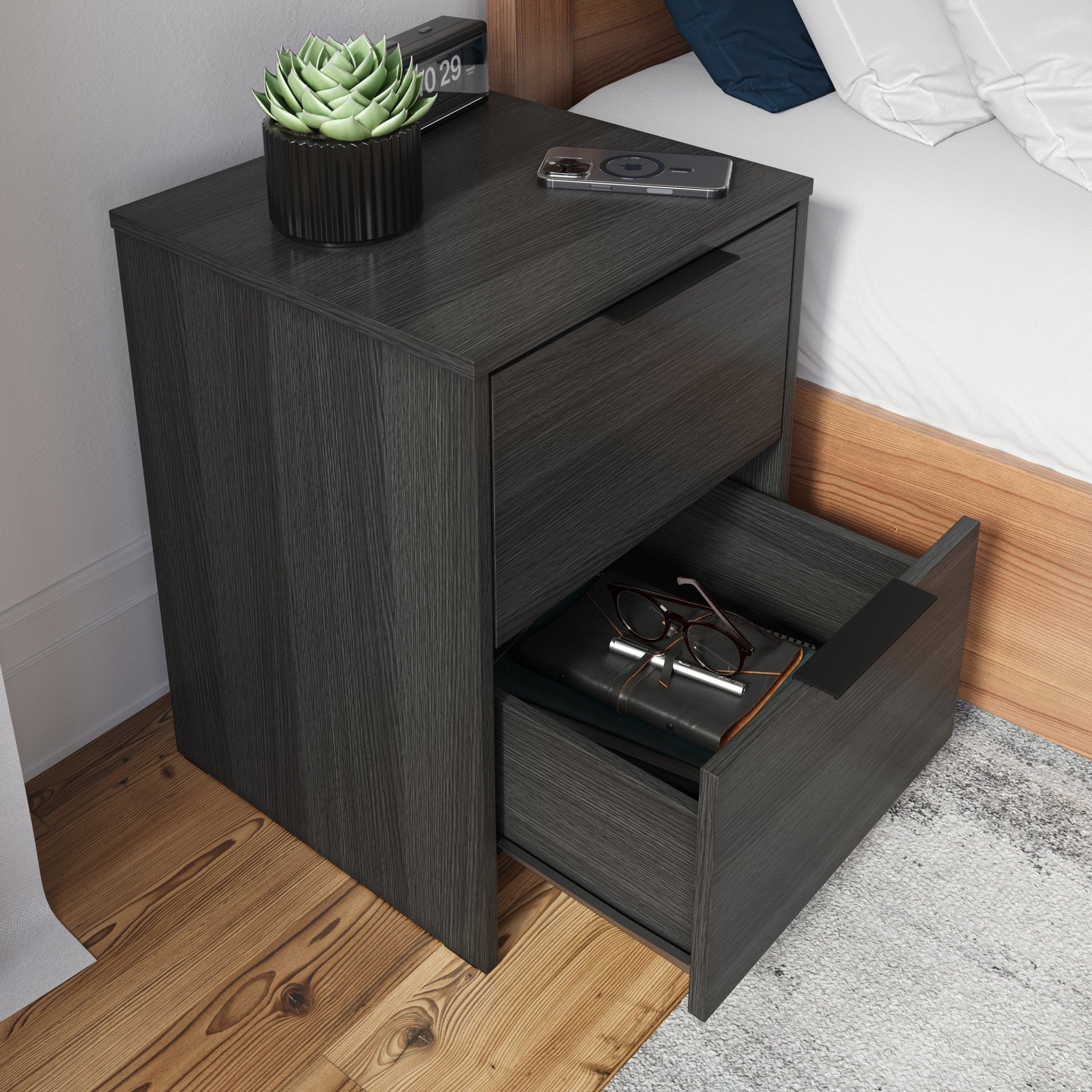 Screw-U Nightstand in Charcoal Oak - Tool-free, easy-assembly modern nightstand by Simply Built - #color_charcoal oak