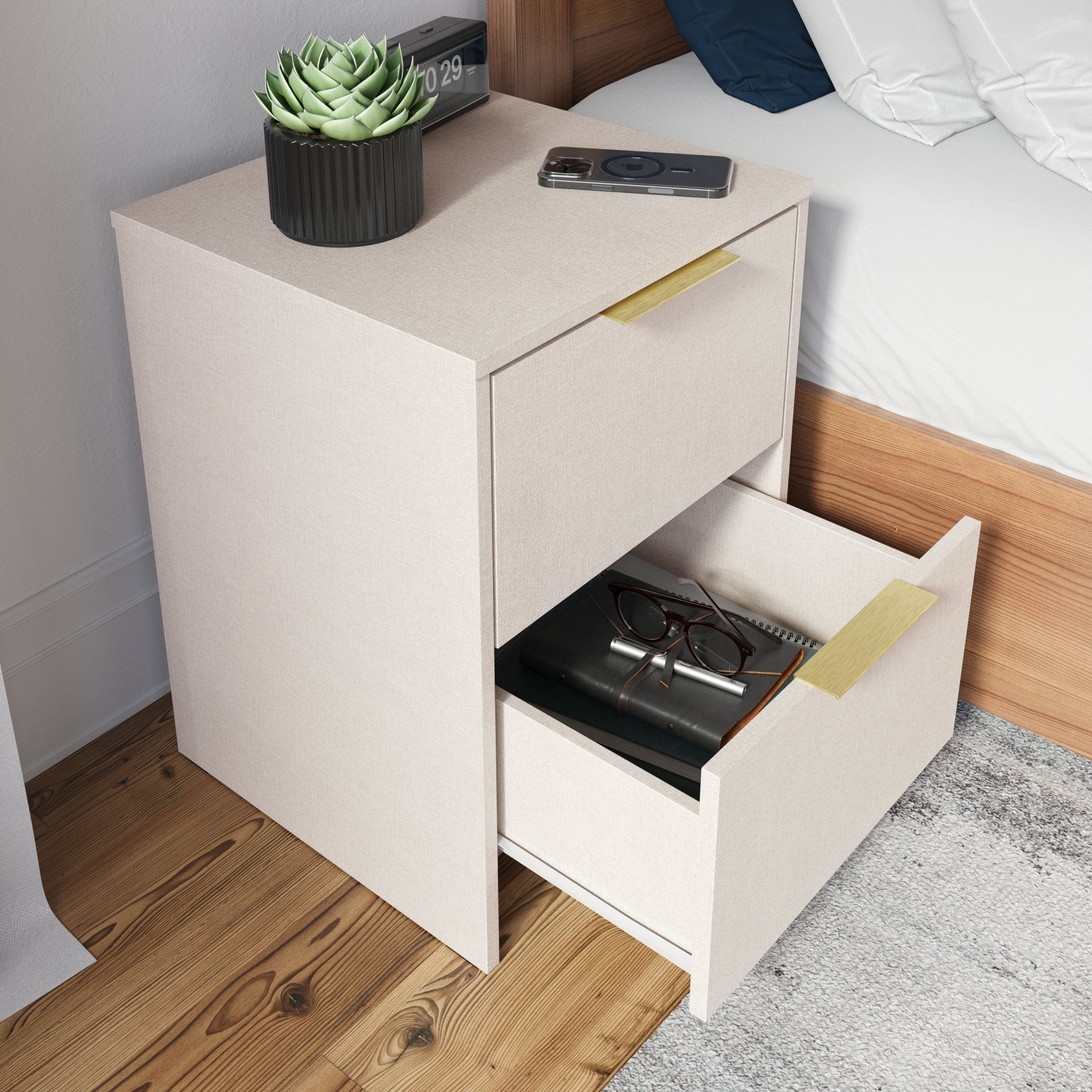 Screw-U Nightstand in Linen - Tool-free, easy-assembly modern nightstand by Simply Built - #color_linen