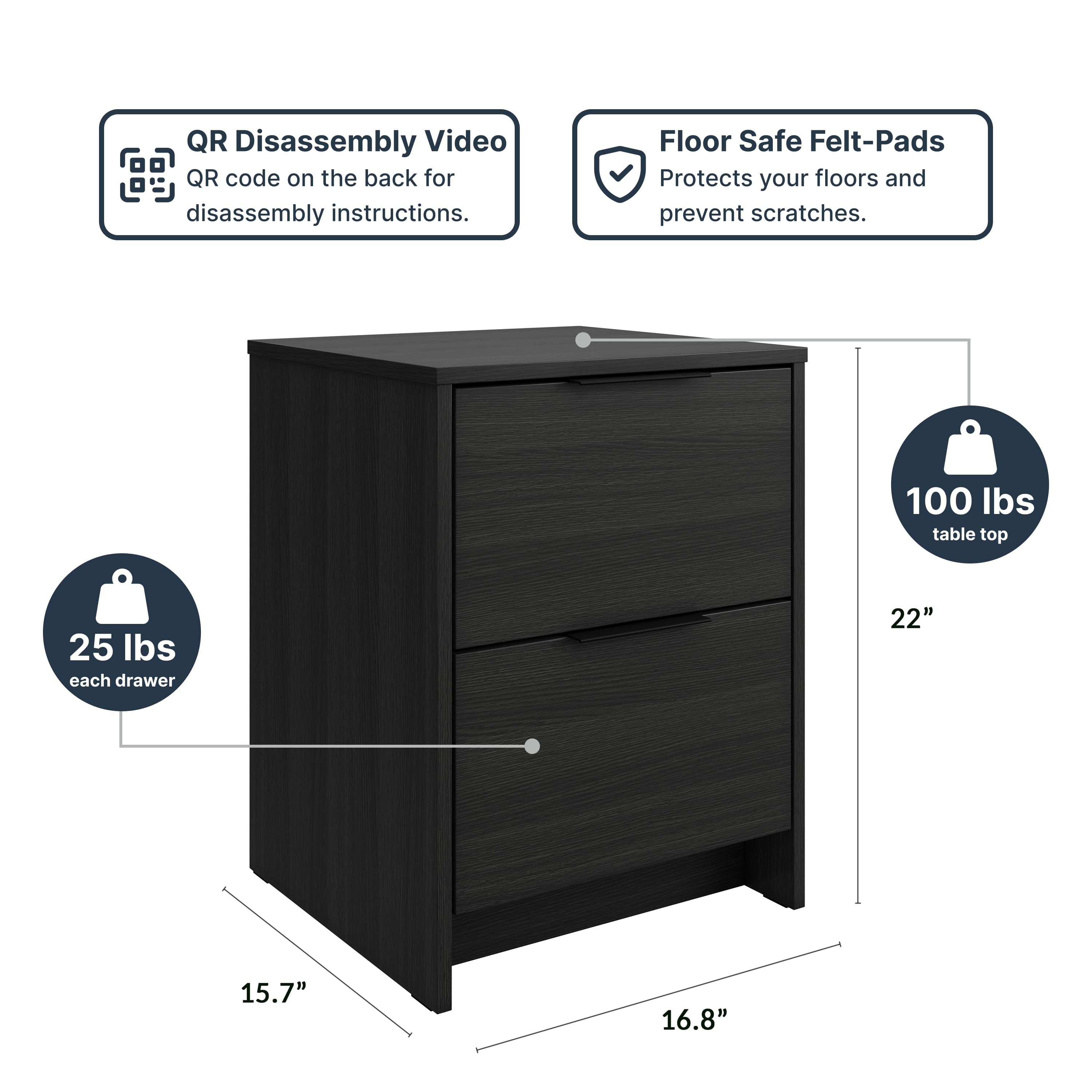 Screw-U Nightstand in Charcoal Oak - Tool-free, easy-assembly modern nightstand by Simply Built - #color_charcoal oak