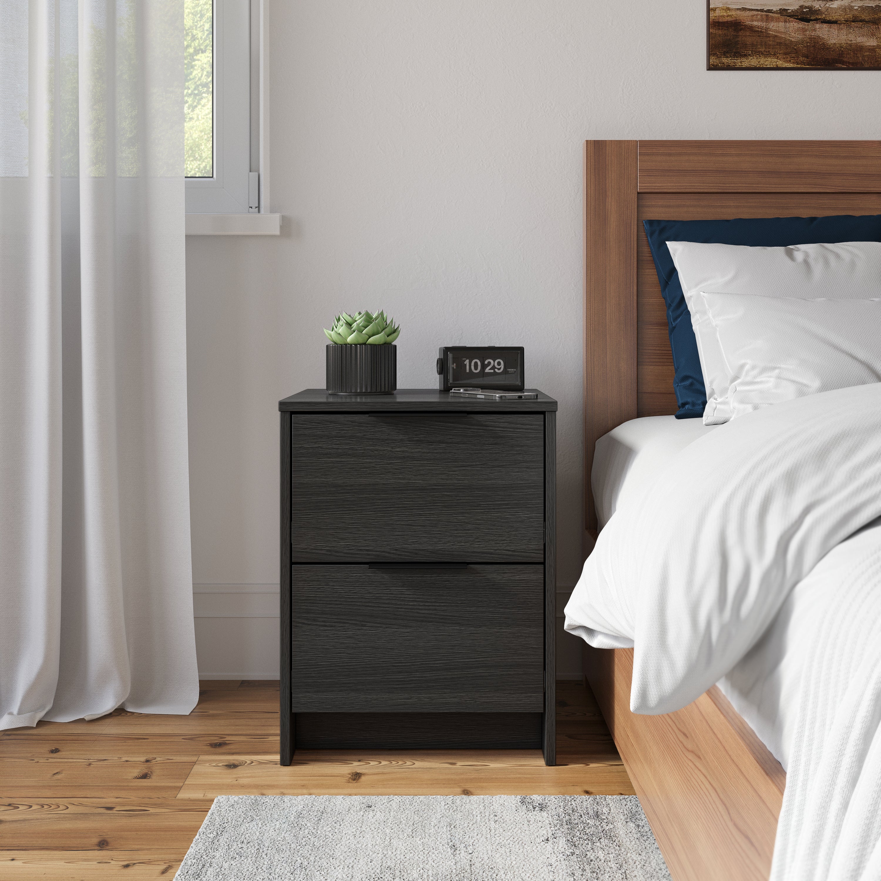 Screw-U Nightstand in Charcoal Oak - Tool-free, easy-assembly modern nightstand by Simply Built - #color_charcoal oak